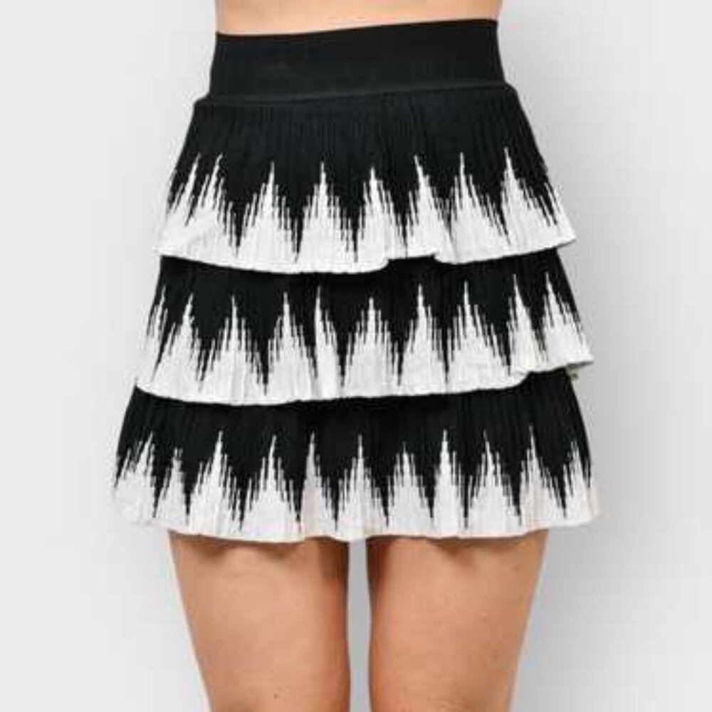 Maje Tiered Julia Skirt in Black and White